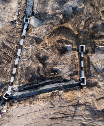 aerial view of a utility construction site